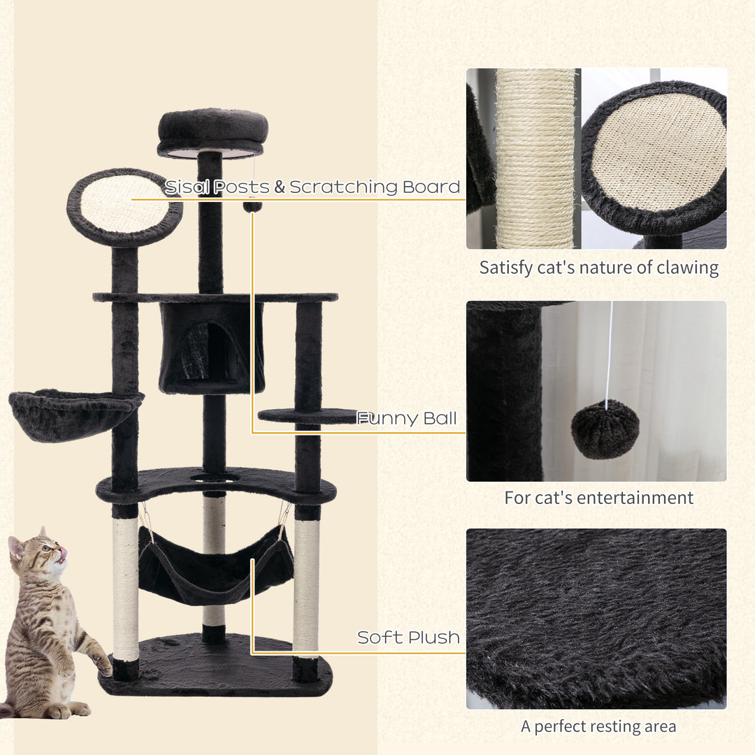 PawHut 60" Cat Scratching Tree, Cat Bed Condo Post House Pet Furniture Toys-Brown & Beige
