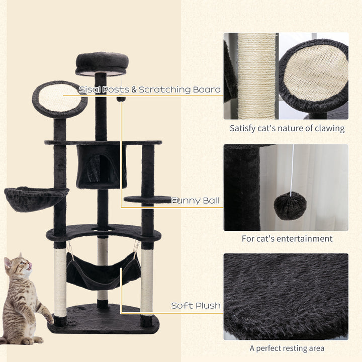 PawHut 60" Cat Scratching Tree, Cat Bed Condo Post House Pet Furniture Toys-Brown & Beige