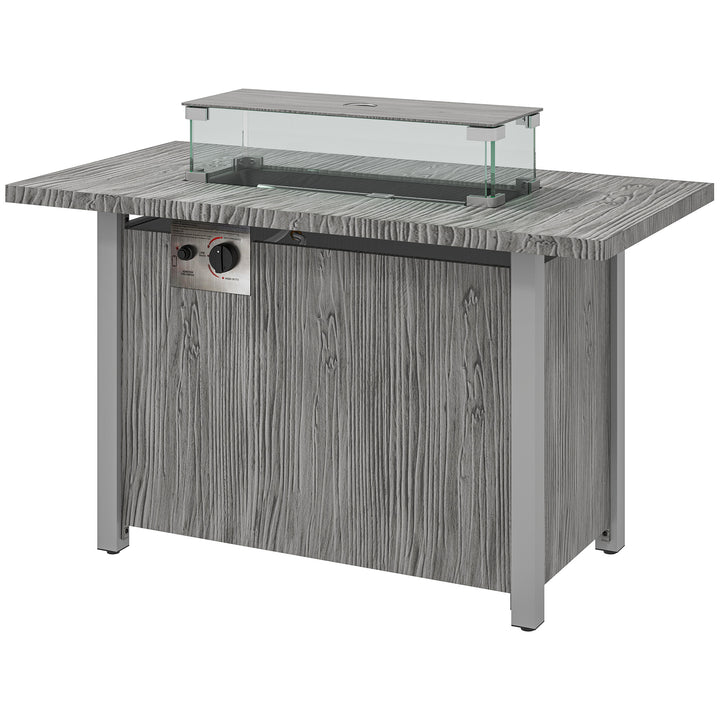 Outsunny 50,000 BTU Gas Fire Pit Table with Cover and Glass Screen, Grey