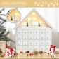 HOMCOM Christmas Advent Calendar, 2022 Light Up Table Xmas Wooden House Holiday Decoration with Countdown Drawer, Village, for kids Adults, White