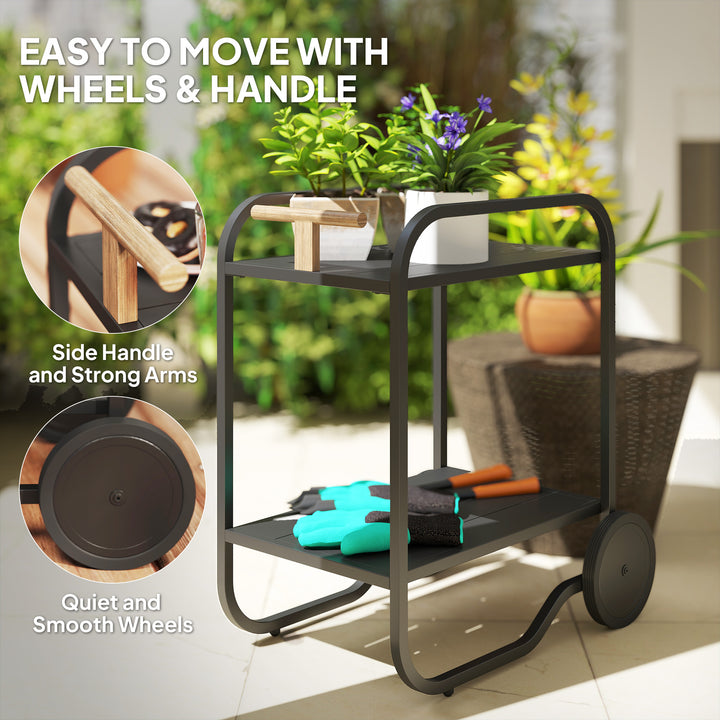 Outsunny Outdoor Grill Cart with Storage, 2-Tier Bar Cart on Wheels with Side Handle, Steel Frame for Indoor Outdoor, Black