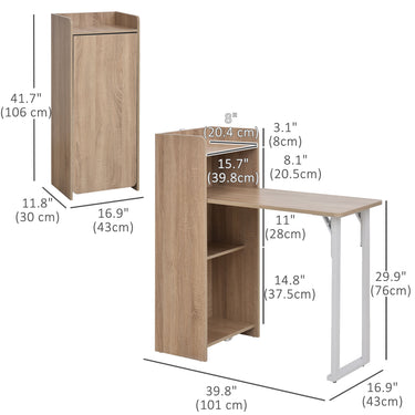 HOMCOM 2 In 1 Folding Table, Drop Leaf Table, Space Saving Dining Table with 4-Tier Shelf for Small Spaces, Oak