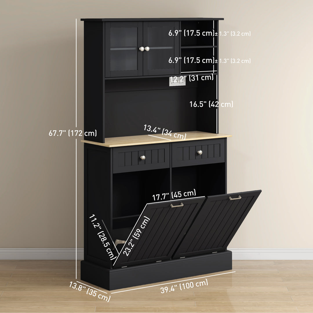 HOMCOM Kitchen Cabinet with Charging Station, 2 Tilt Out Cabinets, Microwave Stand, Freestanding Kitchen Pantry Cabinet, White