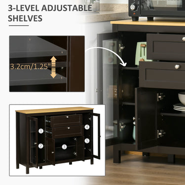 HOMCOM Buffet Cabinet Sideboard with 2 Drawers, 3 Storage Cabinets, Glass Doors and Adjustable Shelves, Dark Brown