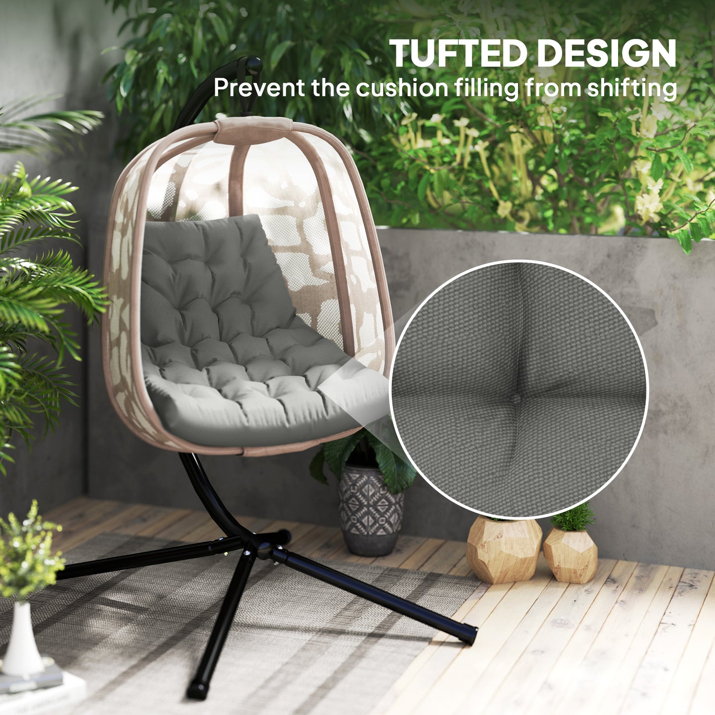 Outsunny Outdoor Swing Cushion, Tufted Patio Cushion Replacement for Garden Chair Egg Chair,  Indoor Outdoor Seat Cushion, Grey