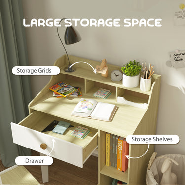 Qaba Kids Desk and Chair Set with Storage Shelves, Drawer, for 3-10 Years, White