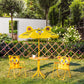 Outsunny Kids Folding Picnic Table and Chair Set Pattern Outdoor Garden Patio Backyard with Removable & Height Adjustable Sun Umbrella Brown
