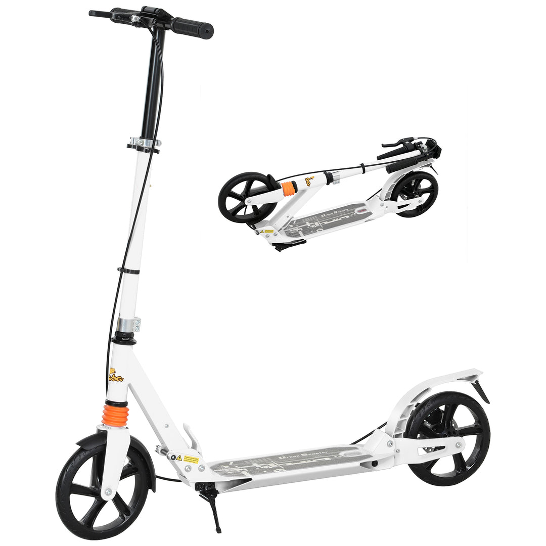 Qaba Foldable Kids Scooter with 4 Adjustable Heights, Double Brakes, and Shock Absorption for Ages 6-12, White