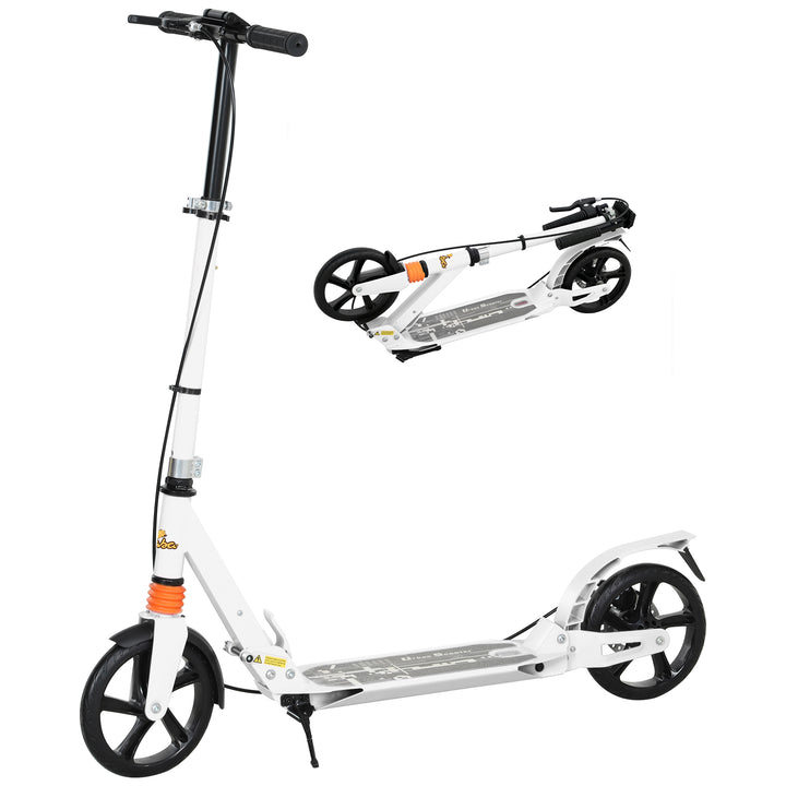 Qaba Foldable Kids Scooter with 4 Adjustable Heights, Double Brakes, and Shock Absorption for Ages 6-12, White