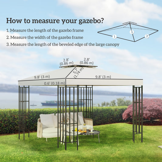 Outsunny 10' x 10' Square 2-Tier Gazebo Canopy Replacement Top Cover Outdoor Garden Sun Shade, Cream White