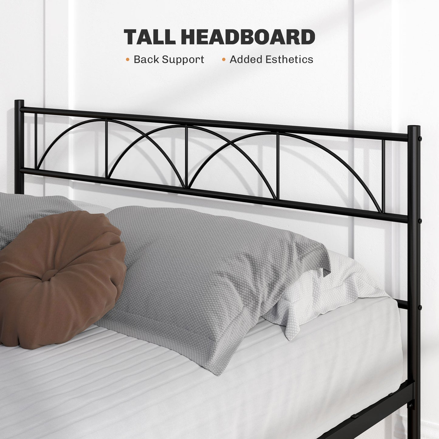 HOMCOM Metal Full Platform Bed Frame with Headboard, Steel Slat Support, Underbed Storage, No Box Spring Needed, Easy Assembly