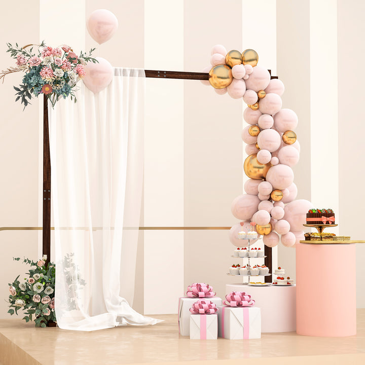 Outsunny 7FT Rectangular Wooden Wedding Arch with Triangular Base, Ground Stakes for Ceremony, Garden, Birthday, Dark Brown