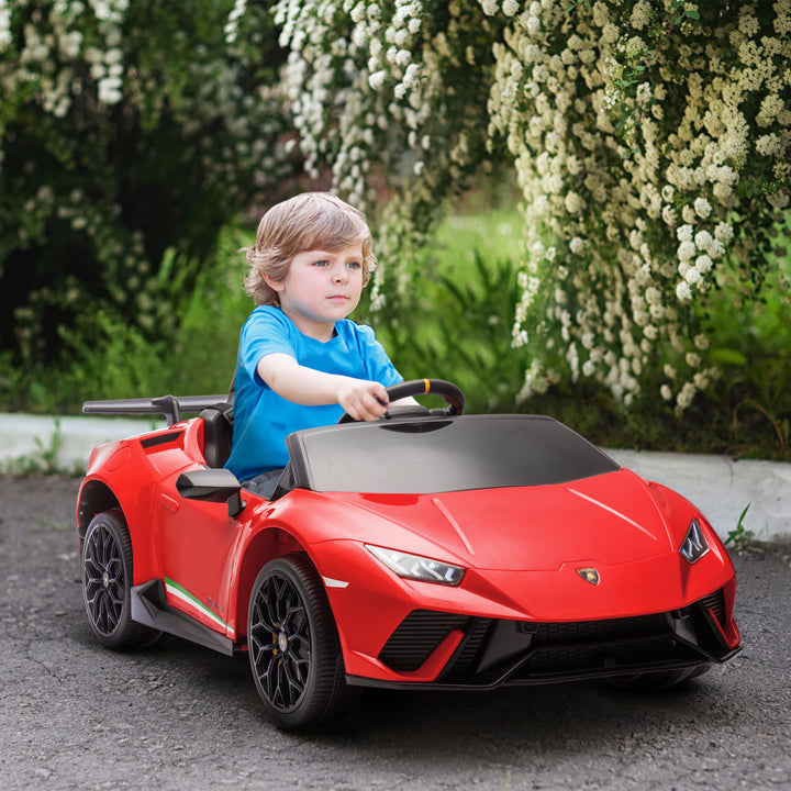 Qaba 12V Lamborghini Huracan Licensed Kids Electric Car with Remote Control, Spring Suspension, Transport Wheels, Yellow