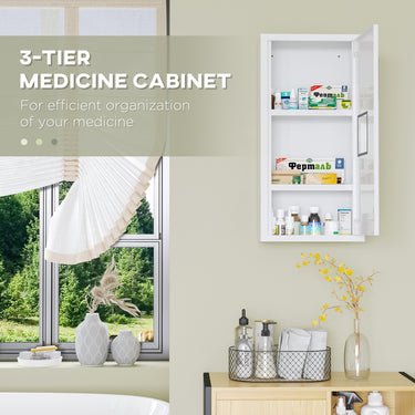 kleankin Wall Mount Medicine Cabinet Bathroom Cabinet with 2 Shelves, Steel Frame and Magnetic Door, White