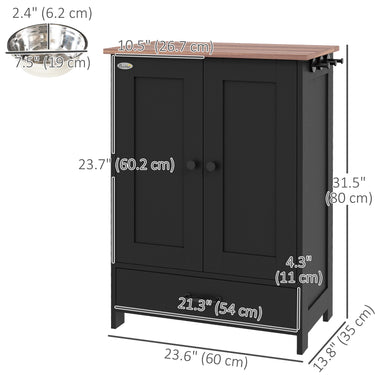 PawHut Pet Food Storage Container Dog Feeding Station w/ Adjustable Panel, Hooks, for Medium Sized Dogs, Black