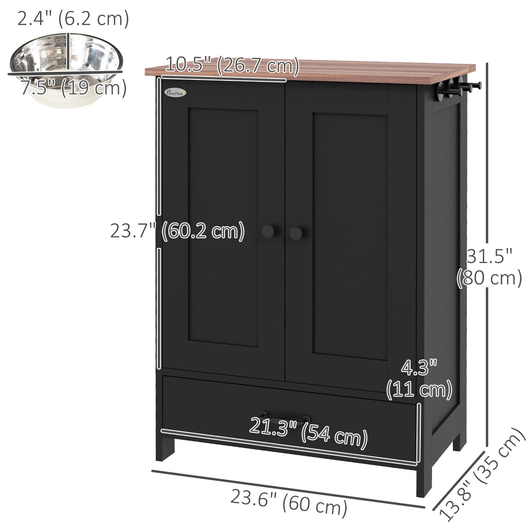 PawHut Pet Food Storage Container Dog Feeding Station w/ Adjustable Panel, Hooks, for Medium Sized Dogs, Black