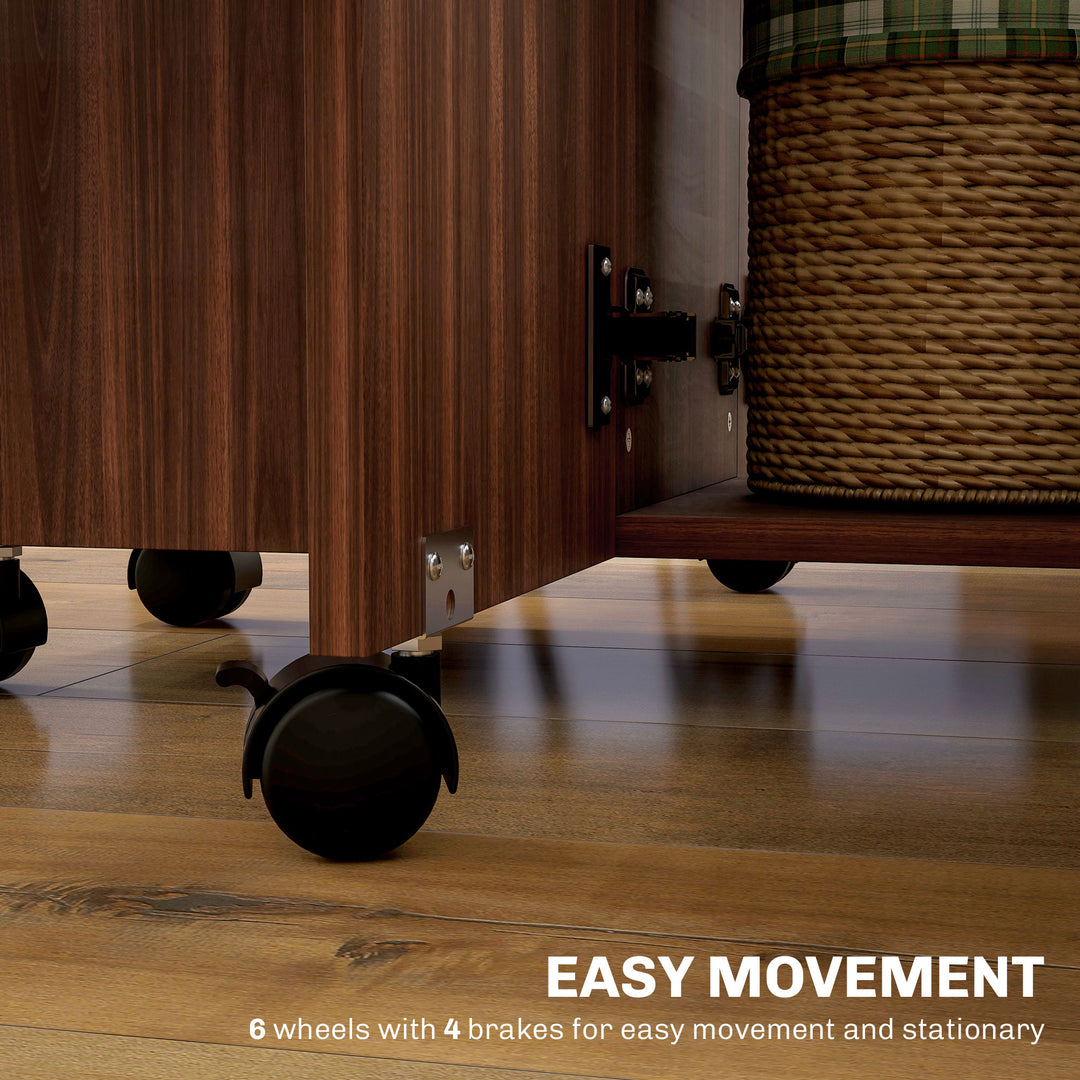 HOMCOM Foldable Dining Table, Rolling Kitchen Table with Storage Drawers and Cabinet, Drop Leaf Table on Wheels, White