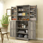 HOMCOM Farmhouse Kitchen Pantry Cabinet, Kitchen Cabinet with Barn Doors, Adjustable Shelves and Door Racks, Distressed Grey