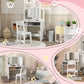 Qaba 2 in 1 Kids Vanity Set Makeup Dressing Table Pretend Play Set with Tri-Folding Mirror, Stool, Storage Shelf