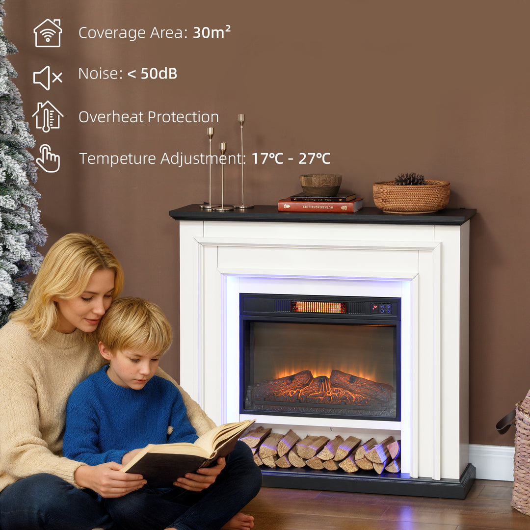 HOMCOM 41 Inch Electric Fireplace with Mantel, 1400W Fireplace Heater with Adjustable 3D Flame Effect, Black and White