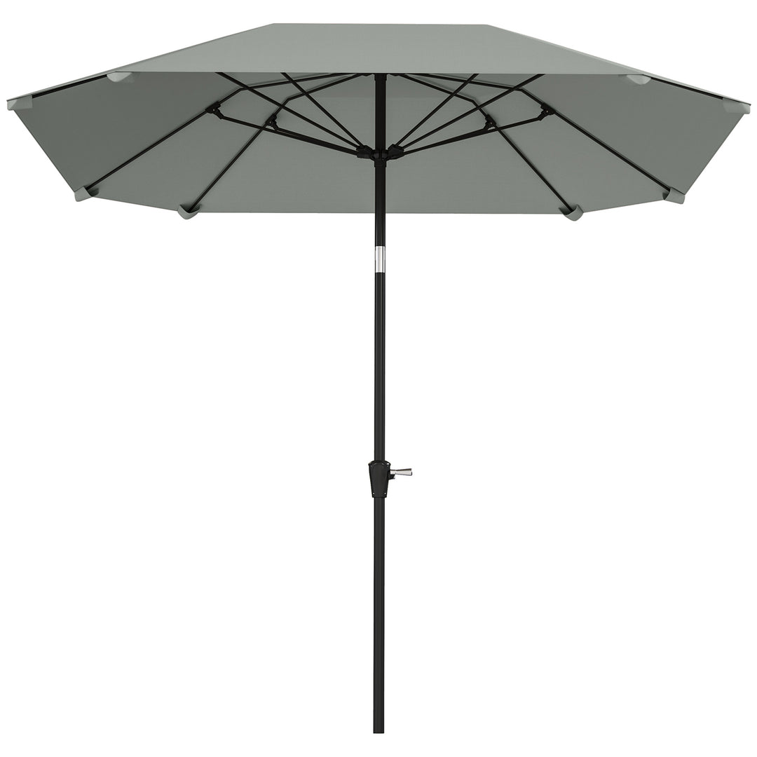 Outsunny 7.6FT Aluminum Patio Umbrella Parasol 8 Ribs Outdoor Market Umbrella with Crank, Push Button Tilt for Deck, Backyard and Lawn, Sky Blue