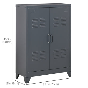 HOMCOM Metal Storage Cabinet, Industrial Sideboard Buffet Cabinet with 2 Louvered Doors, Adjustable Shelves, Grey