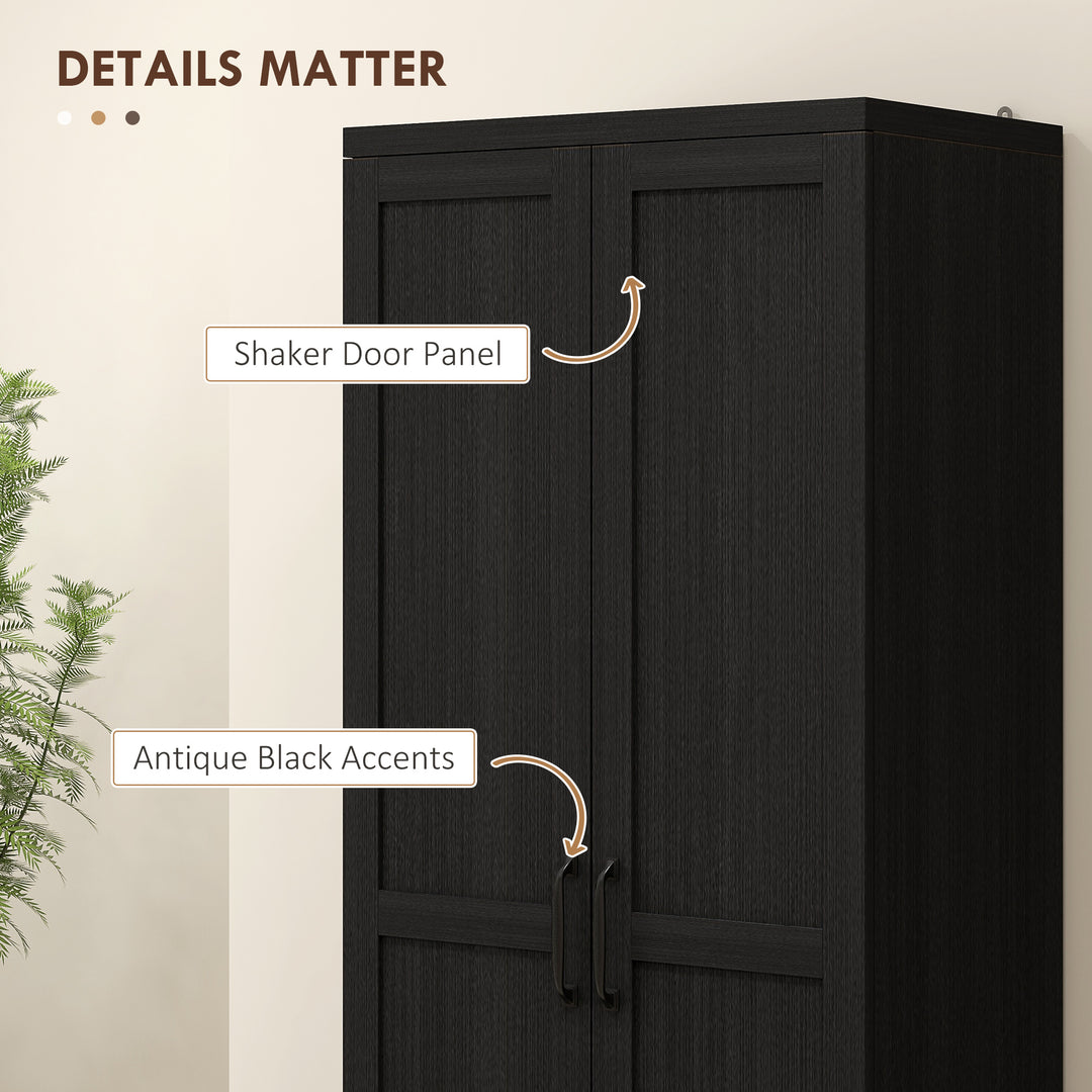 HOMCOM 63" Kitchen Storage Cabinet, 5-tier Pantry Cabinet with Doors and Adjustable Shelves for Dining Room, Distressed White