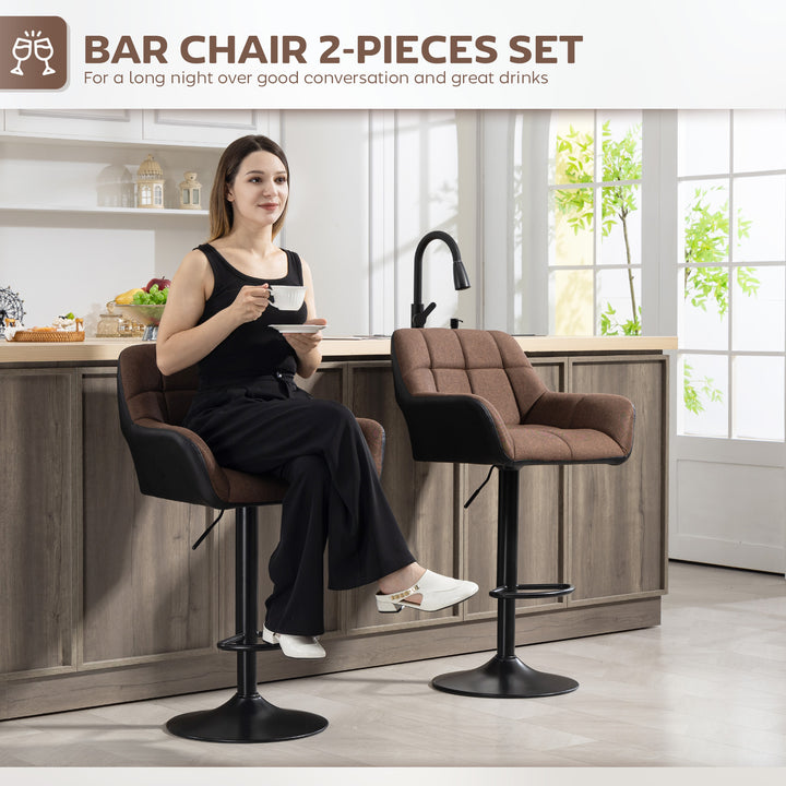 HOMCOM Swivel Barstools Set of 2 Adjustable Bar Stools with Footrest Armrests and PU Leather Back for Dining Room Black, Grey