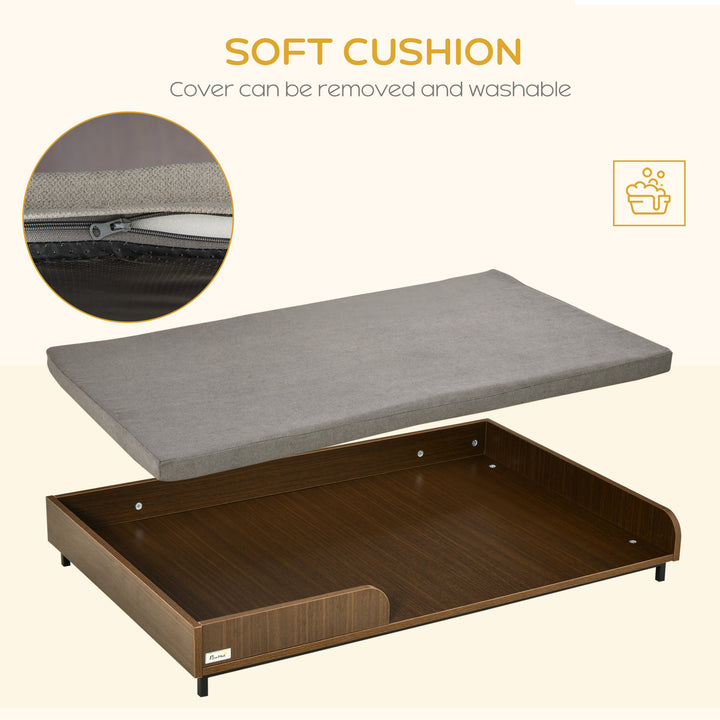 PawHut Elevated Dog Bed Frame, Furniture Style Pet Sofa, Modern Portable Cat Lounge, with Soft Cushion, Washable Cover, Steel Legs, for Large Dog, Brown