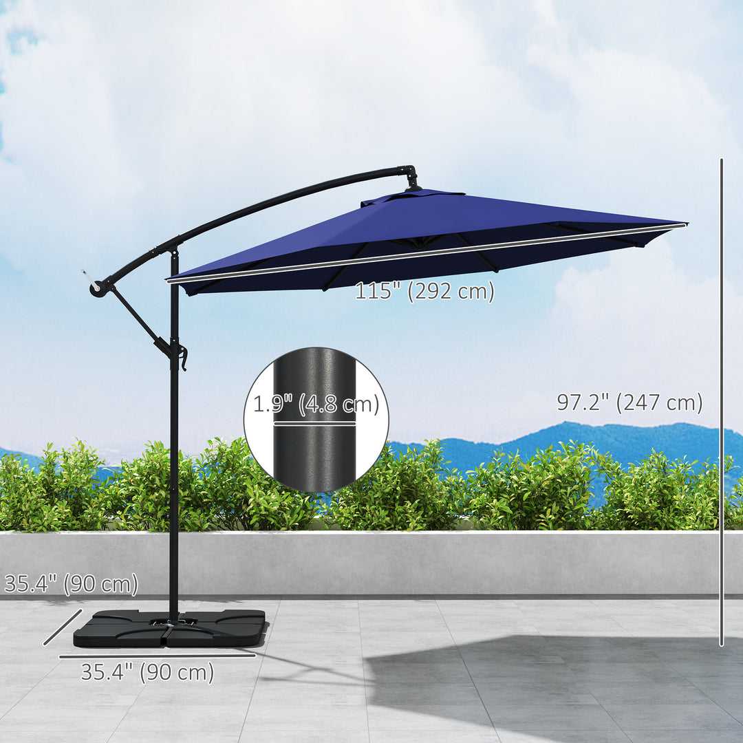 Outsunny 9.6ft Offset Patio Umbrella Garden Hanging Parasol Banana Cantilever Umbrella with Base, Crank, Navy Blue