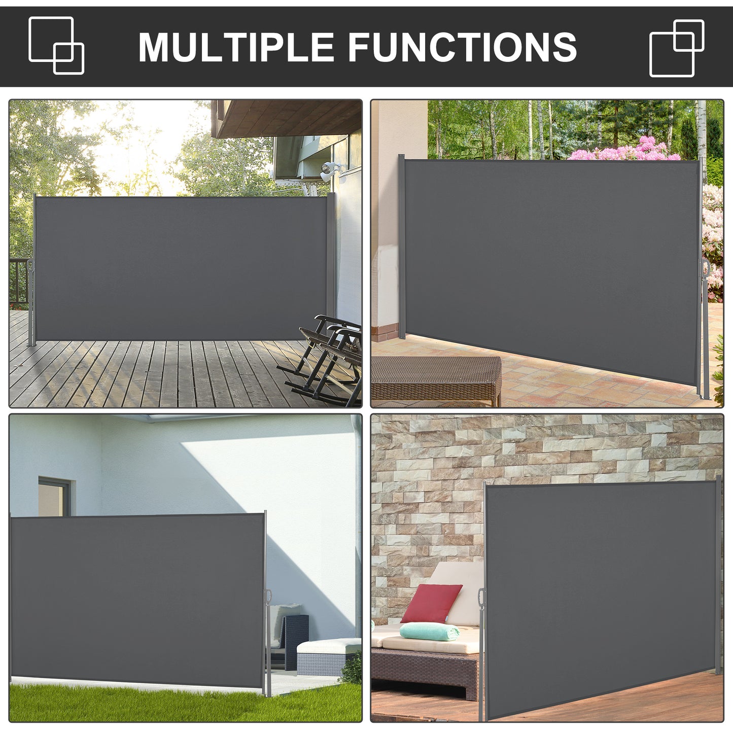 Outsunny 118" x 63" Retractable Side Awning Patio Outdoor Folding Privacy Screen with Resistance to UV Rays & Wind, Grey