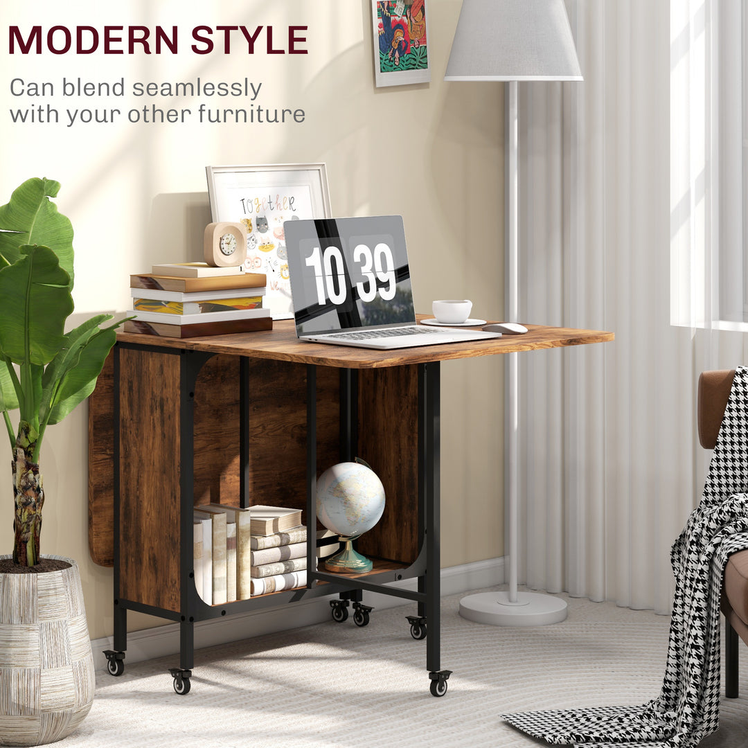 HOMCOM Folding Dining Table, Extendable Kitchen Table for Small Spaces with Storage Shelf and 6 Wheels, Light Brown