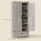 HOMCOM 72" Farmhouse Pantry Cabinet with Adjustable Shelves, Kitchen Pantry Cabinet with 2 Doors, Distressed Light Grey