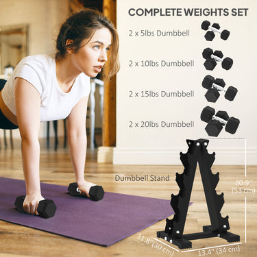 Soozier 100 LBS Hex Dumbbell Set with Rack, Rubber Coated Weights with Non-Slip Handles for Home Gym Strength Training