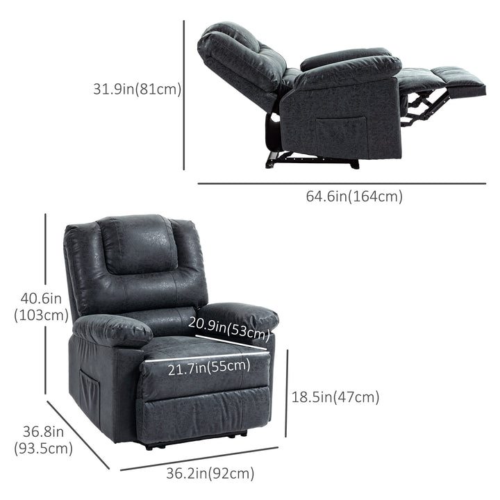 HOMCOM PU Leather Reclining Chair, Manual Recliner Chair for Living Room with Footrest, 2 Side Pockets, Steel Frame, Black