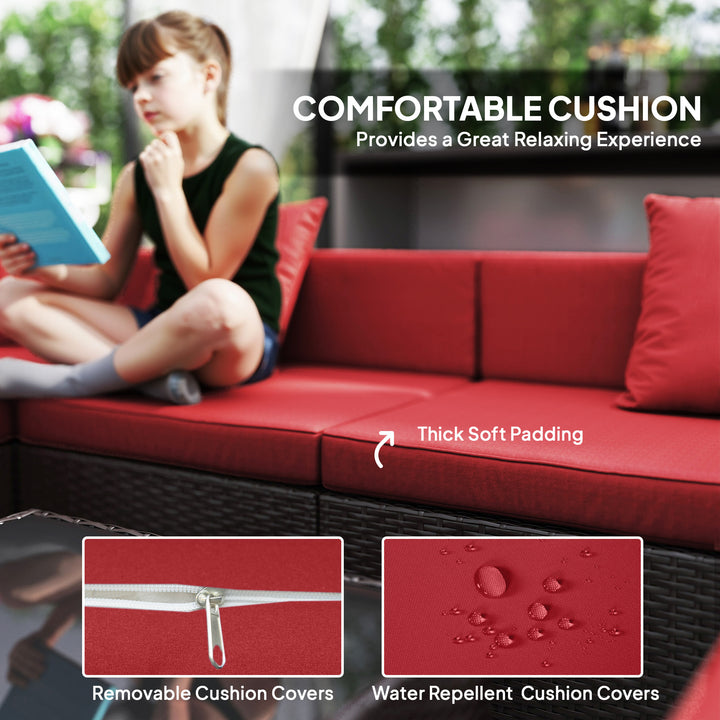 Outsunny 7pc Garden Wicker Sectional Set w/ Tea Table Patio Rattan Lounge Sofa Outdoor Deck Furniture Blue