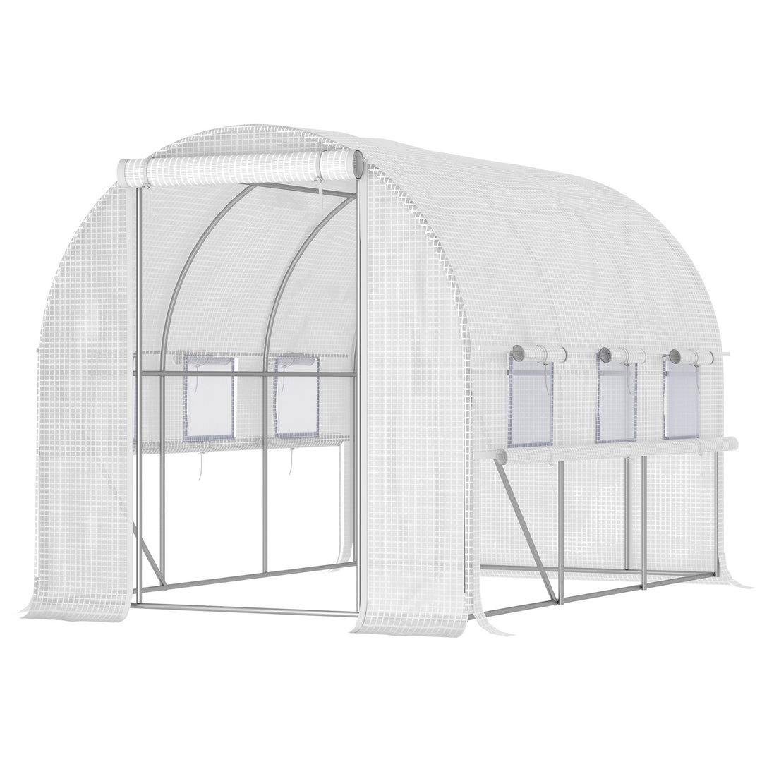 Outsunny 10' x 6.6' x 6.6' Walk-in Tunnel Greenhouse with Quality PE Cover, Zipper Doors & Mesh Windows, White