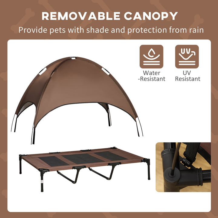 PawHut Elevated Dog Bed with Canopy, Portable Raised Dog Cot for XL Sized Dogs, Indoor & Outdoor, 48" x 36" x 43", Coffee