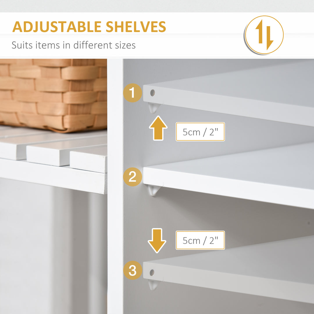 HOMCOM Kitchen Cart on Wheels, Utility Storage Island with Rubber Wood Top, Towel Rack, Cabinets, Drawers, White