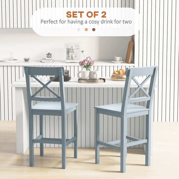 HOMCOM Counter Height Stools Set of 2, Farmhouse Bar Stools with Backs, Solid Wood Counter Stools for Kitchen Island