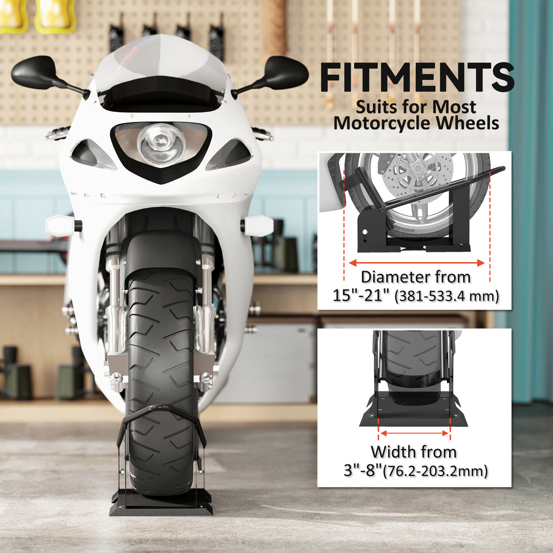 HOMCOM Motorcycle Wheel Chock, 1800 lbs Capacity Heavy Duty Steel Motorcycle Front Wheel Stand for 15"-21" Wheels, Black