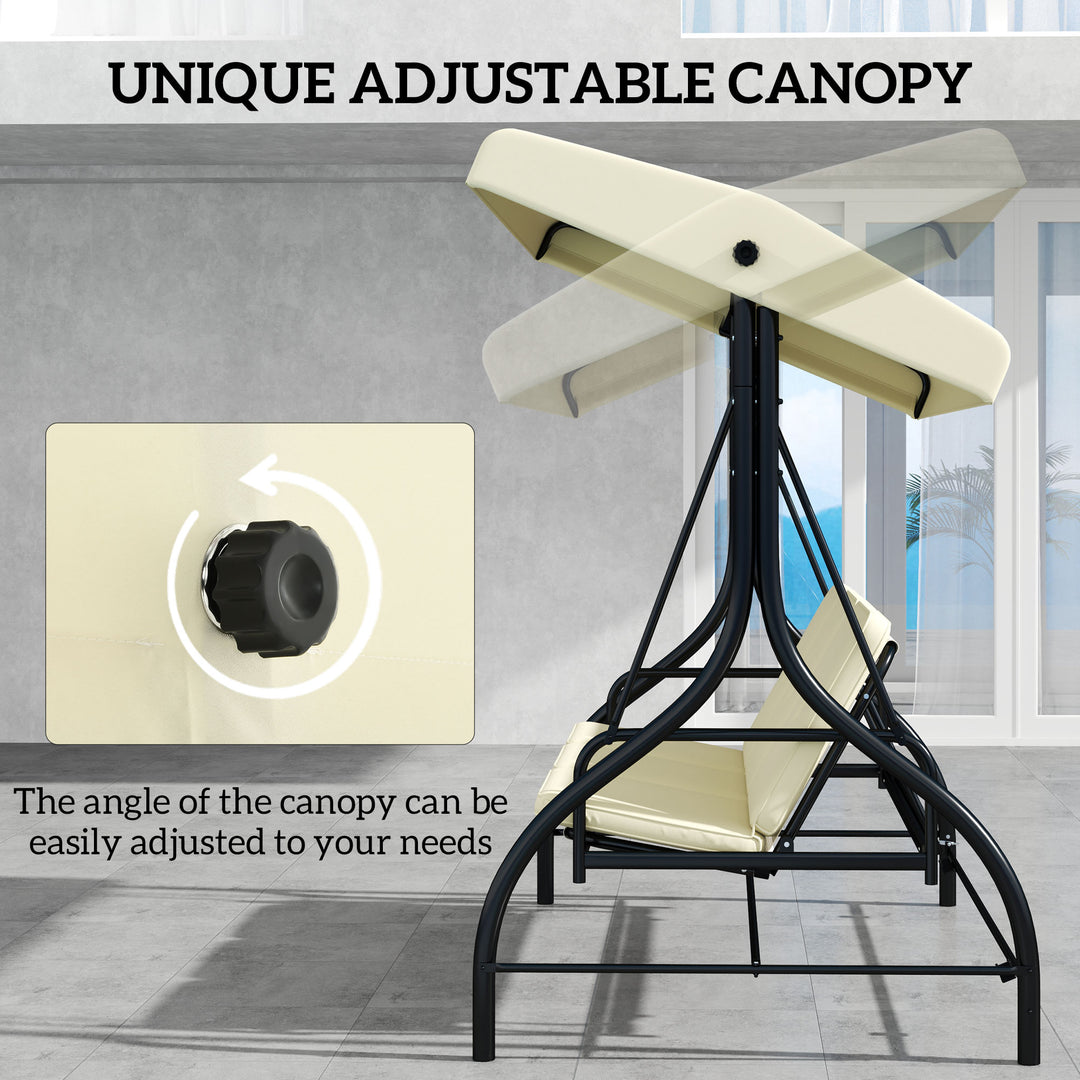 Outsunny Convertible Patio Swing Bed with Canopy and Cushions, 3 Seater Porch Swing for Outdoor, Backyard, Garden, Cream White