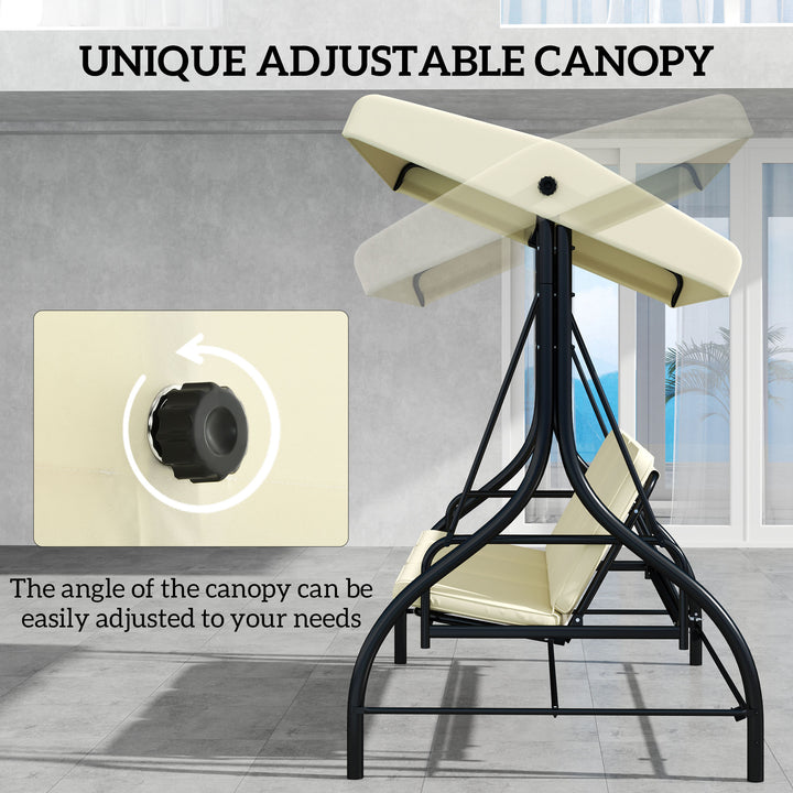 Outsunny Convertible Patio Swing Bed with Canopy and Cushions, 3 Seater Porch Swing for Outdoor, Backyard, Garden, Cream White