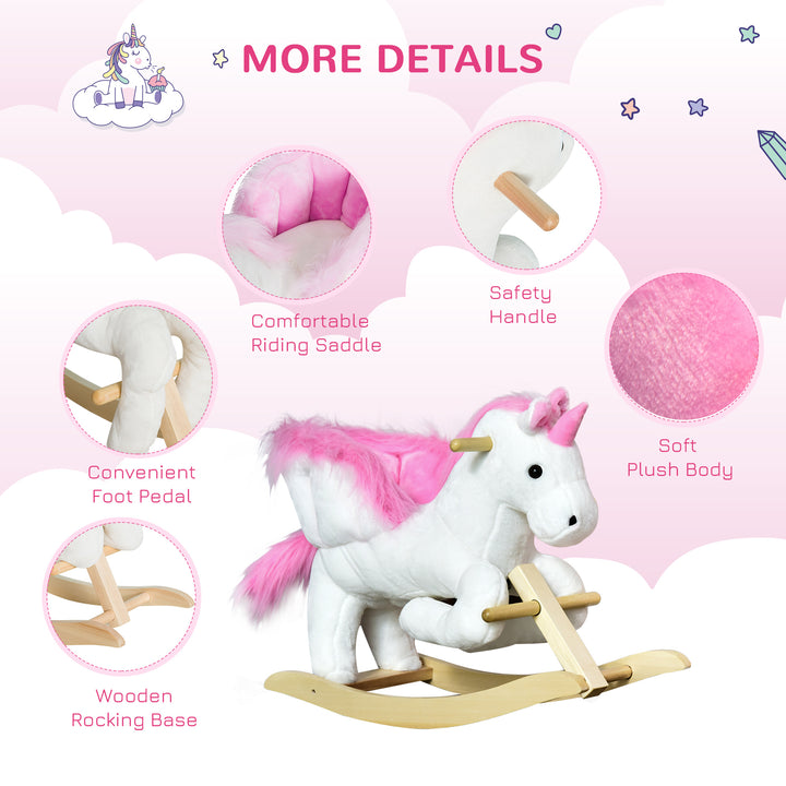 Qaba Kids Rocking Horse, Rocking Chair Nursery Plush Unicorn, Child Soft and Warm Ride on toy with Sing Along Song Pink