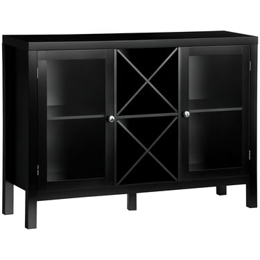 HOMCOM 30.25" Modern Kitchen Sideboard, Buffet Cabinet with Removable Wine Rack, Tempered Glass Door Cabinet and Adjustable Shelves for Living Room, Kitchen, Entryway, Black