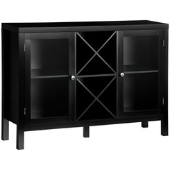 HOMCOM 30.25" Modern Kitchen Sideboard, Buffet Cabinet with Removable Wine Rack, Tempered Glass Door Cabinet and Adjustable Shelves for Living Room, Kitchen, Entryway, Black
