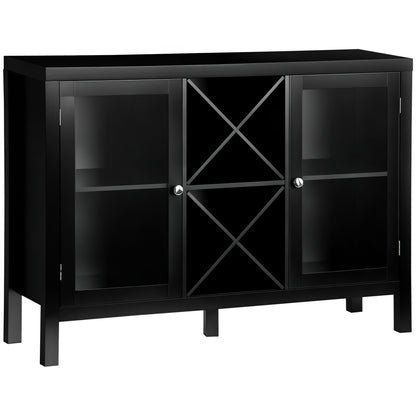 HOMCOM 30.25" Modern Kitchen Sideboard, Buffet Cabinet with Removable Wine Rack, Tempered Glass Door Cabinet and Adjustable Shelves for Living Room, Kitchen, Entryway, Black