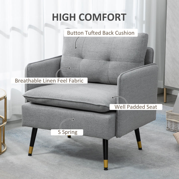 HOMCOM Modern Armchair, Upholstered Accent Chair with Tufted Back Cushion and Steel Legs for Living Room, Bedroom, Grey