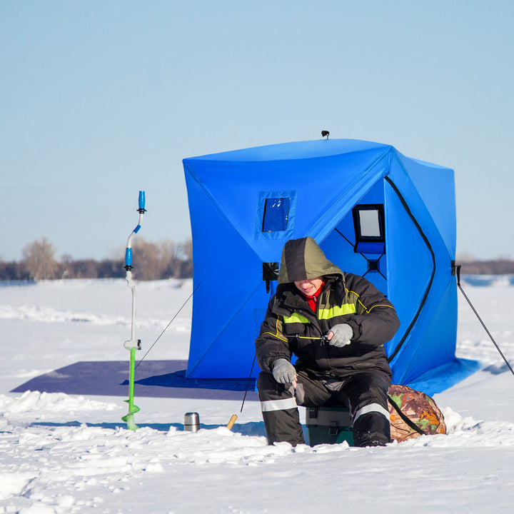 Outsunny 2 Person Pop Up Ice Fishing Tent Shelter, Fishing Shanty, with Carry Bag, Blue