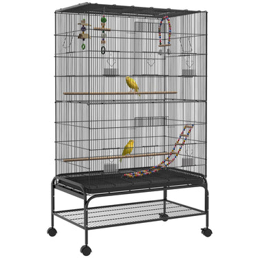 PawHut 63" Bird Cage w/ Open Top for Budgies, Cockatiels, Lovebirds Finches, Stand, Toys, Removable Tray, Storage Shelf